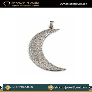 Experience Stunning Beauty 925 <b>Solid</b> Silver White <b>Gold</b> Plated Lab Grown Diamond Featuring Stunning Moon Fashion Design <b>Pendants</b> - Product Image 4