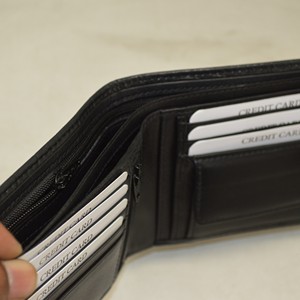 <b>Men's</b> Genuine Leather Bifold <b>Wallet</b> Minimalist Multi-Card Holder Short Fold Closure <b>Black</b> - Product Image 5