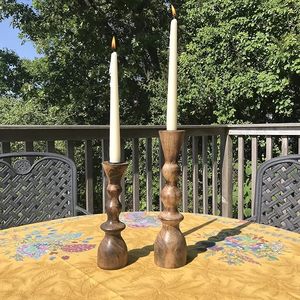 Ensemble de porte-bougies coniques en bois faits à la main, style rustique, pour mariage, table à manger, décoration intérieure - Product Image 4
