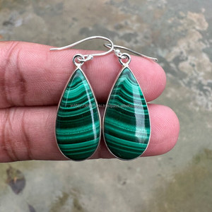 Pendientes de Plata de Ley 925, pendientes de malaquita azurita, joyería de malaquita crisocola, pendientes de malaquita - Product Image 4