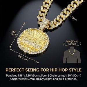 Pendentif en moissanite plaqué or jaune 14 carats, chaîne cubaine hip-hop, forme bouclier, bijoux pour homme - Product Image 4