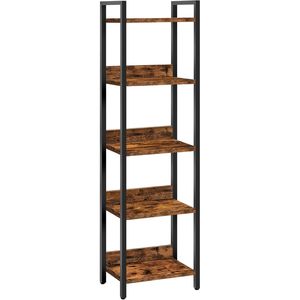 Libreria a 5 Ripiani in Stile Rustico Marrone per Spazi Piccoli, Scaffale Organizzatore per Soggiorno - Product Image 1