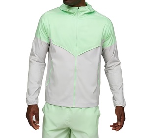 Survêtements coupe-vent décontractés à capuche pour hommes adultes, personnalisables avec logo, respirants, écologiques, coupe classique, en nylon/polyester uni - Product Image 6