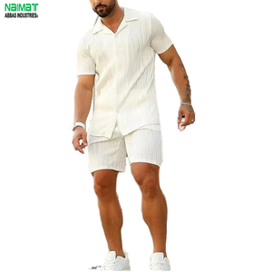Ensemble de shorts décontractés pour homme, vert uni, col rond, respirant, séchage rapide, vêtements de sport, 100% coton, tenue d'été - Product Image 3