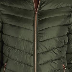 Chaqueta Acolchada Verde para Mujer, Manga Larga, Cuello Alto, Cierre de Cremallera, Abrigo Cálido de Invierno, Ropa Exterior Informal - Product Image 4