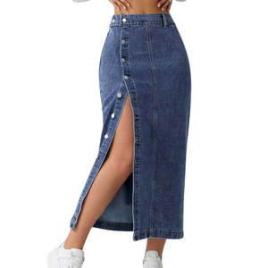 Womens High Waist Button Front <b>Denim</b> Maxi Skirt <b>Stretch</b> Casual Elastic Back Straight Fit Winter Daily Wear Comfortable - Product Image 5