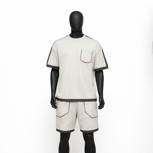 ชุดเสื้อยืดฤดูร้อนสำหรับผู้ชาย ชุดกีฬา 2 ชิ้น ชุดออกกำลังกาย พิมพ์ลายแบรนด์ได้ตามสั่ง เสื้อแขนสั้น กางเกงขาสั้นสองชิ้น - Product Image 1