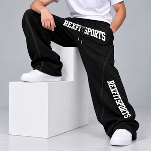 Streetwear <b>Baggy</b> Sweatpants Men Custom Wide Leg <b>Track</b> <b>Pants</b> Side Stripe Elastic Waist Relaxed Fit Private Label Apparel Supplier - Product Image 1