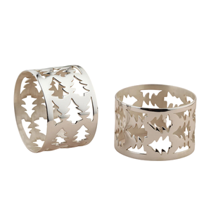Anillos de Servilleta de Metal Plateado con Diseño Navideño, Cortados con Láser, Accesorios Decorativos para Mesa, Anillos de Servilleta Plateados Estilo Real - Product Image 1