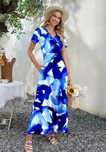 Robes maxi pour femmes, longueur cheville, imprimé floral, robe longue fluide de plage avec poches - Product Image 4