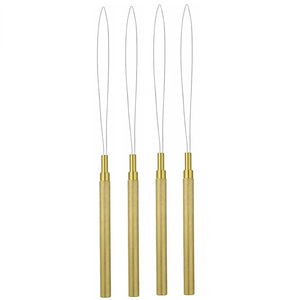 Golden Textured Grip Hair Extension Loop <b>Needle</b> Micro Ring Wire Pulling Hook <b>Threader</b> Tool Professional Salon Equipment - Product Image 1