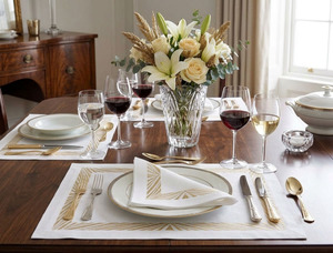 Embroidered Beige Geometric Pattern Customizable <b>Place</b> <b>Mat</b> Napkin Sets Cotton Machine Washable Luxury Style Home Wedding Use - Product Image 4