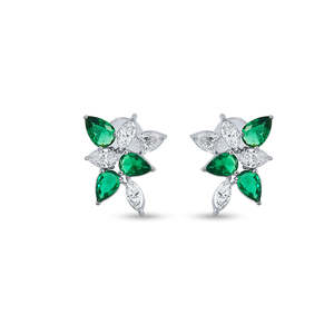 Boucles d'oreilles à tige florale/grappe en diamant et émeraude Design élégant et fin - Product Image 5