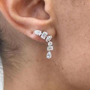 Pendientes de Diamantes de Corte Esmeralda, Pera, Marquesa y Redondo, Pendientes de Diamantes Cultivados en Laboratorio, Pendientes Colgantes de Oro Sólido, Conjunto de Novia para Boda - Product Image 1
