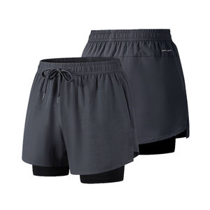 Men's Solid Color Quick Dry Drawstring Sport Shorts Elastic Waist Knitted <b>Mid</b> Length With Pockets - Product Image 3
