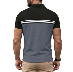 Polo zippé pour homme, color block, manches courtes, décontracté, élégant, performance golf, logo personnalisé, vente en gros - Product Image 3