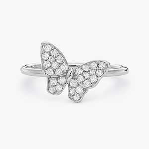 Bague Papillon Tendance, Inspirée de la Nature, Minimaliste, pour Usage Quotidien, Bijou de Luxe, Pavé de Diamants Ronds de Laboratoire, Or Massif 14K 18K - Product Image 5