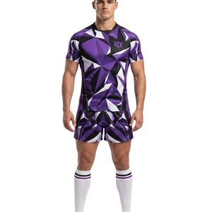 Uniformes de rugby de haute qualité en tissu bleu effet verre brisé, résistants aux déchirures, tissu performant, uniformes de rugby personnalisés pour équipes - Product Image 2