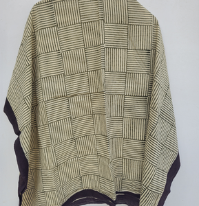 Paréo en coton imprimé à la main, motif géométrique rayé, beige et noir, pour la plage, style bohème artisanal, écharpe d'été faite à la main - Product Image 3