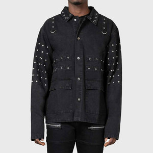แจ็คเก็ตเดนิมสีดำทรงโอเวอร์ไซส์ สไตล์โกธิค สตีมพังก์ ประดับหมุดสีเงิน ห่วงรูปตัว D ตาไก่  แฟชั่นสตรีทแวร์ ทำมือ ใส่ได้ทั้งชายและหญิง - Product Image 1