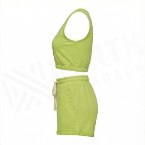 Conjunto de 2 piezas verde lima para mujer, top corto sin mangas con estampado geométrico y pantalones cortos con cordón, ropa informal para primavera y verano - Product Image 3