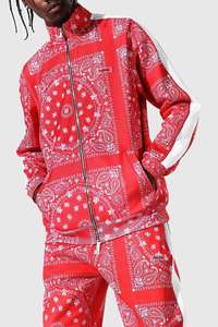 Conjunto Deportivo 2 en 1 para Hombre, Reversible, Transpirable, con Estampado Paisley Rojo, Cierre Completo, Capucha, Estilo Urbano, Corte Regular, Poliéster, Invierno - Product Image 5