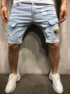 PREGO INDUSTRIES Pantalones Cortos de Mezclilla para Hombre, Estilo Cargo, Desgastados, Lavado Desgastado, Cintura Media, Casuales de Verano, con Bolsillos - Product Image 4