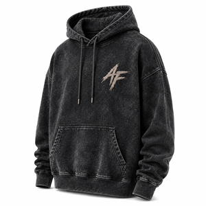 Sweat-shirt à capuche oversize unisexe en molleton épais, délavé à l'acide, avec broderie graphique vieillie, style streetwear - Product Image 2