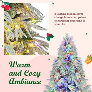 7.5FT Pre-Lit Snow-Flocked Spruce Christmas <b>Tree</b> Artificial Hinged Xmas <b>Tree</b> with 350 Multi-Color LED <b>Lights</b> 8 Flashing Modes - Product Image 5