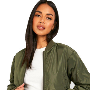 Chaqueta Bomber Verde Oliva para Mujer, de Alta Demanda, Manga Larga, Cierre de Cremallera, Cuello Camisero, Color Sólido, para Otoño - Product Image 4