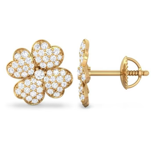 Floral Diamond Cluster <b>Stud</b> <b>Earrings</b> | Flower Shape Gold <b>Earrings</b> with Round Cut Diamonds | Elegant <b>Fine</b> Jewelry Gift for Women - Product Image 2