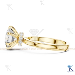 Anillo Solitario de Diamante CVD Cultivado en Laboratorio Personalizado, Banda Lisa con Halo Oculto Redondo, Oro Sólido de 14K, Regalo de Boda y Aniversario - Product Image 4