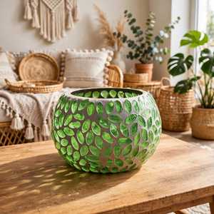 Porte-bougie en verre artisanal écologique avec mosaïque et impression sérigraphiée pour la décoration de la maison et de mariage - Product Image 1