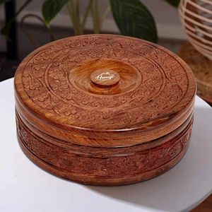 Boîte de conservation alimentaire ronde en bois avec couvercle, design chinois traditionnel artisanal, hermétique, préservation de la fraîcheur, utilisation en cuisine - Product Image 5