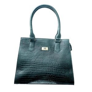 WRIZA Bolso informal de cuero genuino para mujer |   Bolso de Mano Verde Esmeralda con Textura de Cocodrilo Resistente al Agua |   Estructurado con Múltiples Compartimentos - Product Image 1