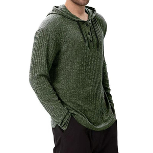 <b>Men's</b> Waffle Knit Hooded Henley T Shirt Casual Long Sleeve Drawstring <b>Pullover</b> Hoodie - Product Image 4
