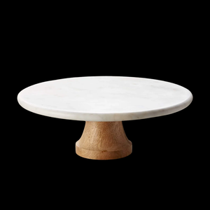 Support à gâteau en bois et marbre, élégant présentoir à desserts, centre de table de haute qualité, plateau à gâteau en marbre et bois d'acacia - Product Image 5