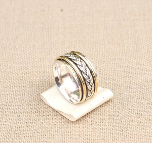 925 Sterling Silver Brass Spinner Ring Celtic Weave Band Handmade Meditation Worry Ring Vintage Boho Unisex Jewelry Christmas - Product Image 1