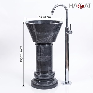 อ่างล้างหน้าแบบตั้งพื้นหินสีดำธรรมชาติ ดีไซน์ทันสมัย ผิวเงา - Product Image 5