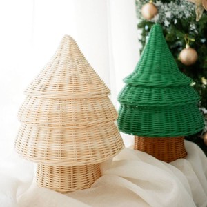 White <b>rattan</b> christmas tree figurine for <b>dining</b> <b>table</b> centerpieces hand-crafted cone trees - Product Image 2