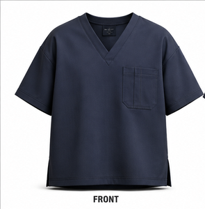 Haut de blouse médicale unisexe personnalisé de haute qualité, coupe ample, manches courtes, col ras du cou, en sergé respirant et extensible, pour usage hospitalier - Product Image 1