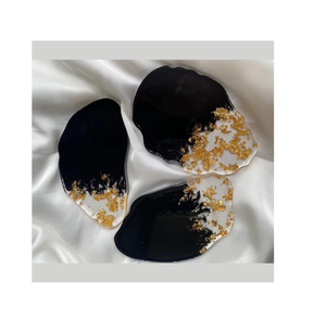 Luxury Style Resin <b>Coasters</b> <b>Drink</b> Use 4 Pieces Green & Orange Color Gold Glitter Design Round Flower <b>Coaster</b> - Product Image 6