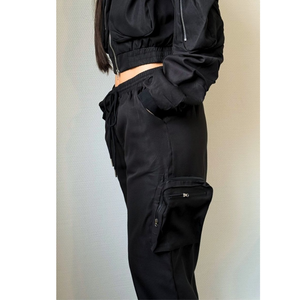 New Arrival Custom Printed Casual Autumn <b>Women's</b> Windbreaker <b>Set</b> with Line Piping Contrast Black Nylon Zipper Jacket Pants Suit - Product Image 2