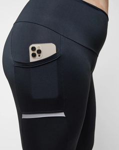 Leggings courts respirants taille haute avec poches, noirs unis, en maille extensible, pour le sport, toutes saisons, collection femme 2026, soldes - Product Image 5