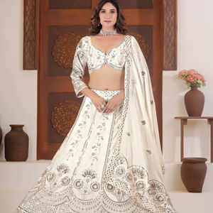 Ramdev Trading Butterfly Net Lehenga Choli Bleu marine Blanc ivoire Vin traditionnel Mariage Fête Célébrations festives Recyclé - Product Image 1