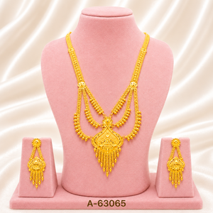 22K Gold Plated Bridal Jewelry Set with Long Necklace and Earring Set Zircon Trendy Wedding/Party/Gift A-63063 - Product Image 3