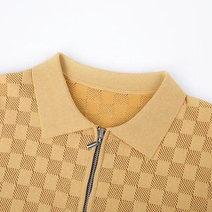 Chemise de golf décontractée vintage pour homme à manches courtes, col classique, motif léopard 3D, logo brodé personnalisé, tissage Dobby crocheté, 100% coton - Product Image 5