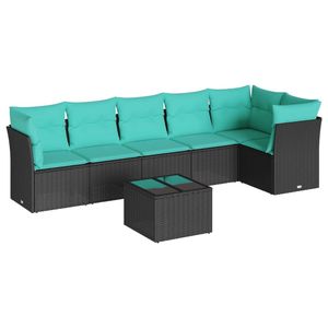 Ensemble de canapés de patio en polyrotin noir 7 pièces avec coussins, mobilier d'extérieur élégant - Product Image 2