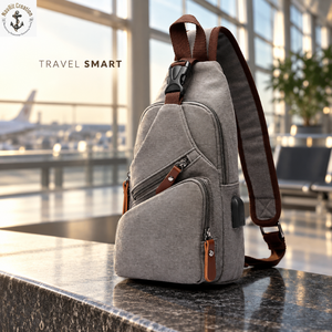 Grey Canvas Crossbody Sling <b>Bag</b> with Diagonal Zip and Buckle | Multi Pocket Shoulder Chest <b>Bag</b> with Padded Strap for Daily <b>Trips</b> - Product Image 4