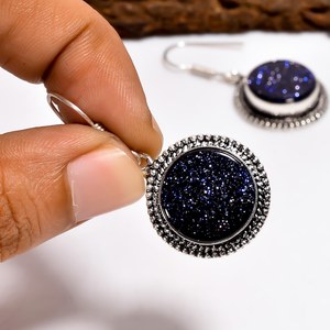 ต่างหูหินทรายสีน้ำเงินลายดวงดาว งานแฮนด์เมด เงินแท้ สไตล์โบโฮ ประดับอัญมณี ของขวัญสำหรับผู้หญิง - Product Image 6